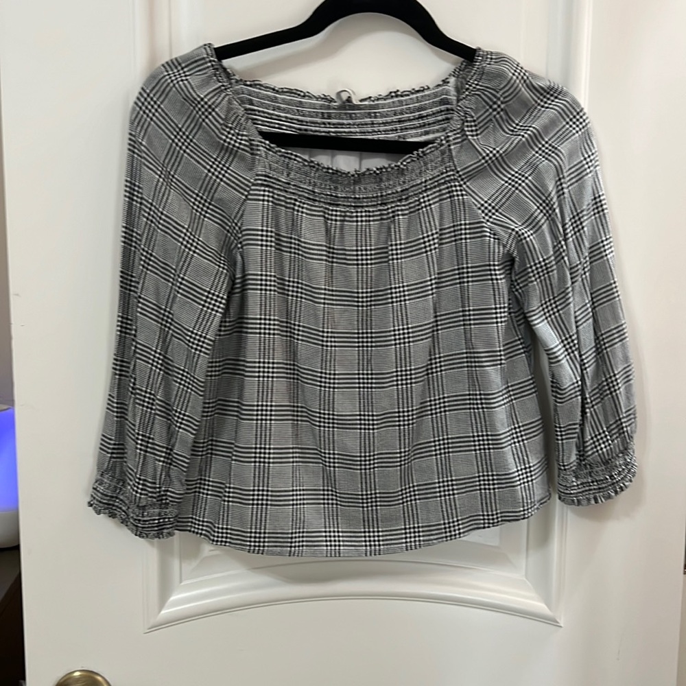 abercrombie kids black and white plaid shirt